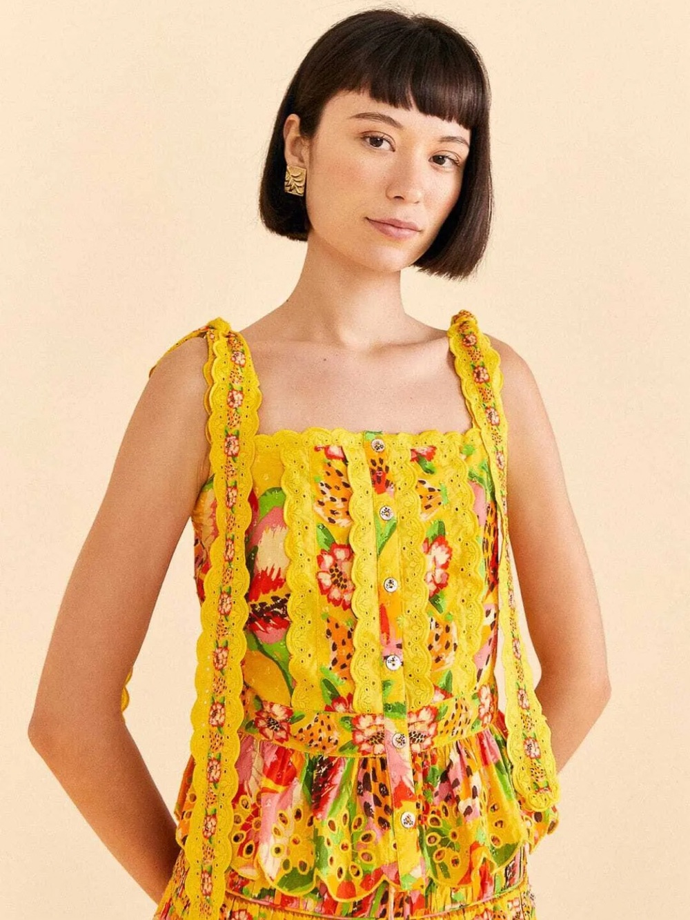 Farm Rio Yellow Fruits Paradise Blouse Size Small